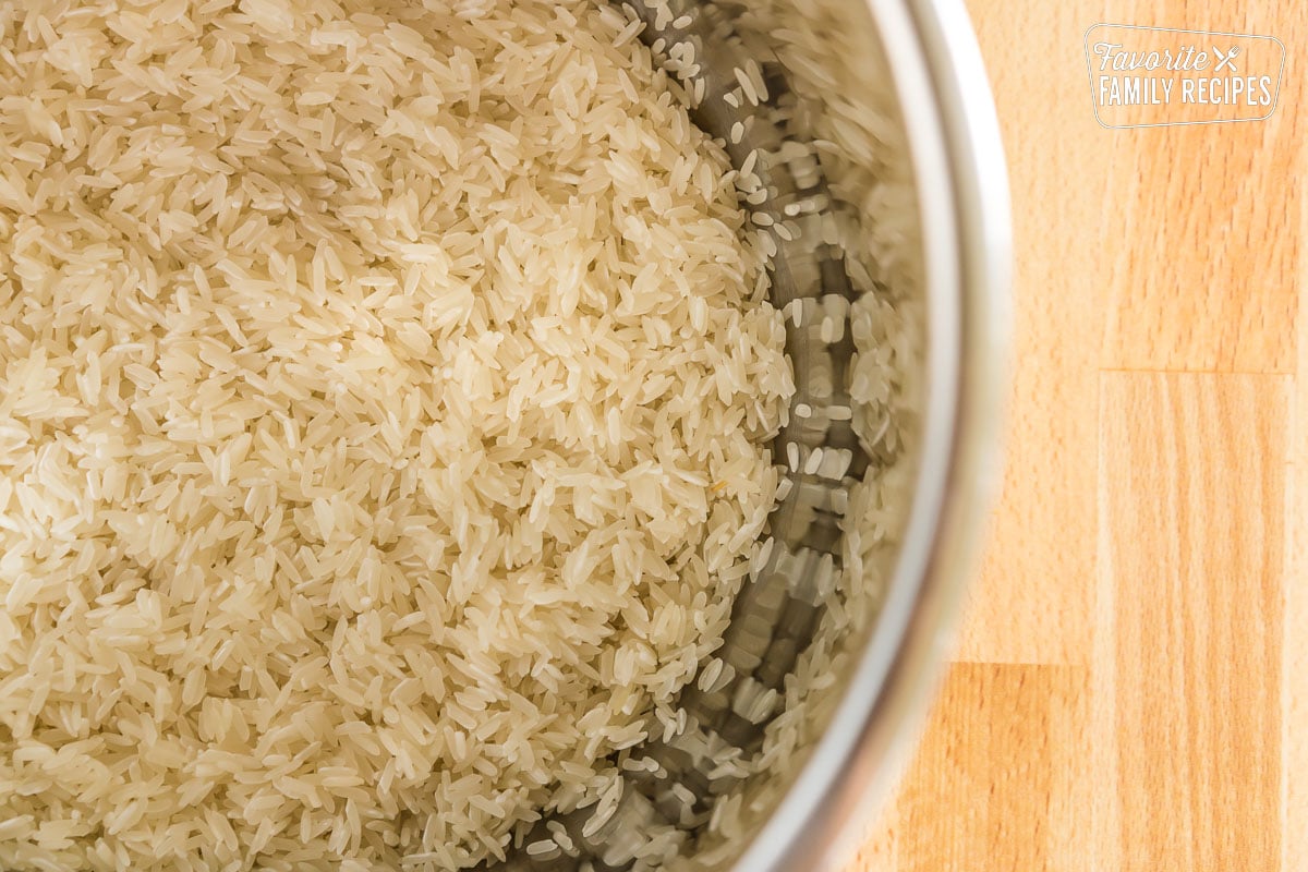 Rinsed jasmine rice in an instant pot bowl