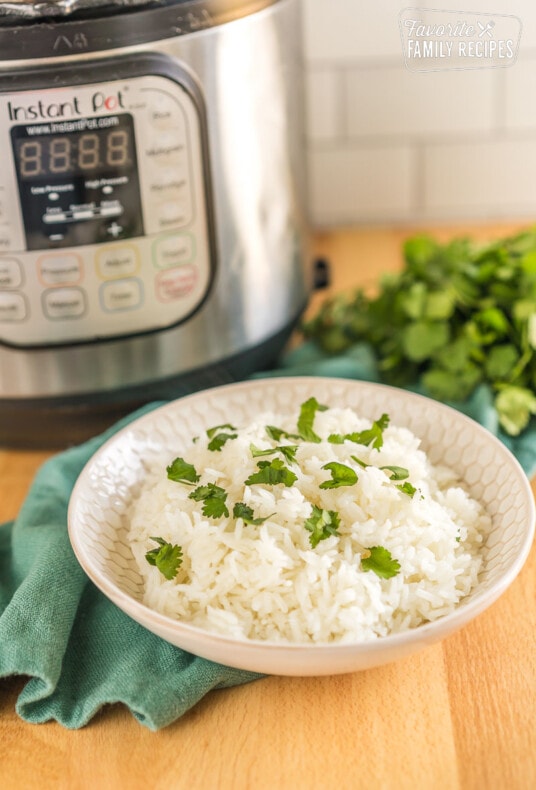 Jasmine rice cooked in an instant pot in a bowl