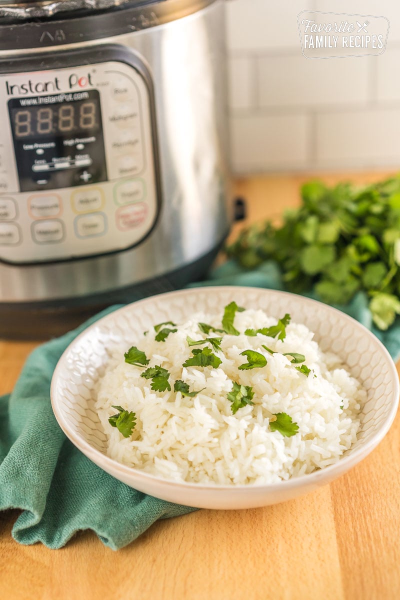 Jasmine rice cooked in an instant pot in a bowl.