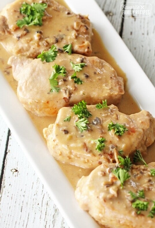 a plate of instant pot pork chops