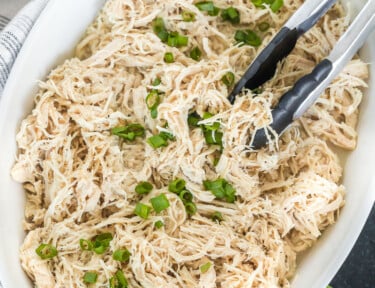 shredded chicken made in an Instant Pot in a serving dish