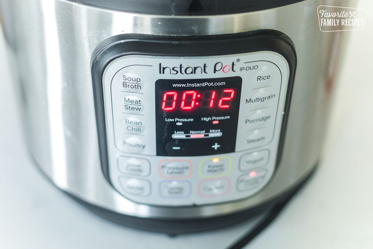 An Instant Pot with twelve minutes on the timer