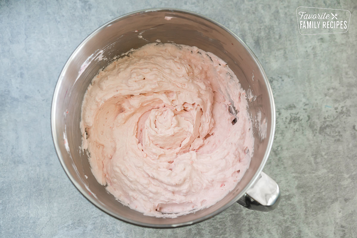 Raspberry Cream Pie filling in a mixing bowl