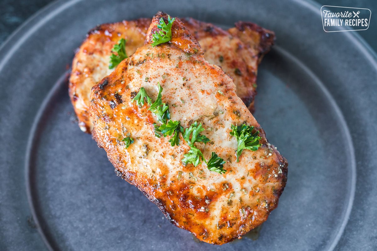 Close up of pork chops made in the air fryer