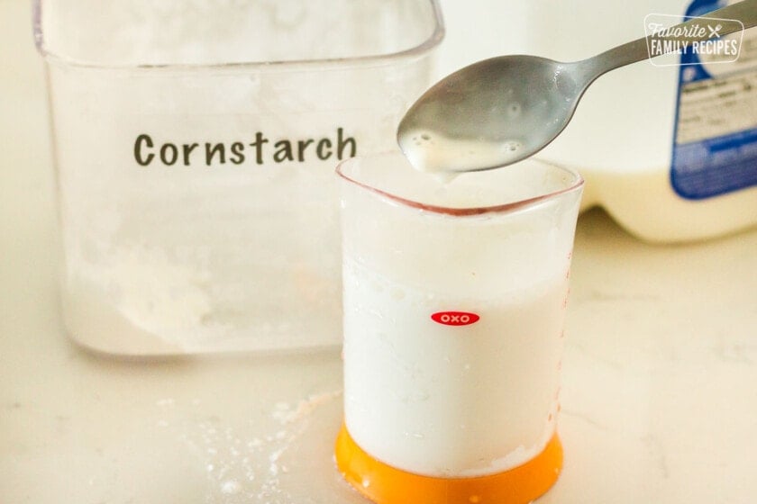 Slurry on a spoon for thickening Turkey Gravy.