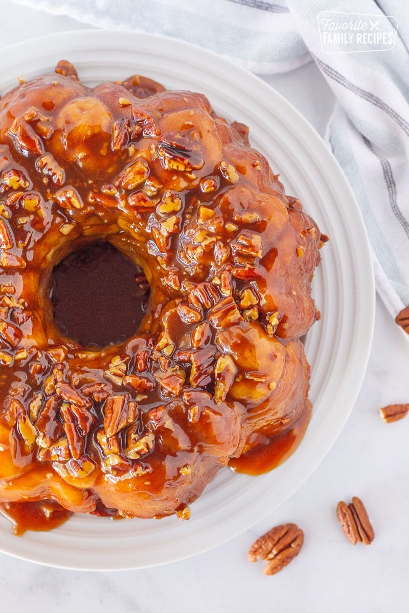 Top half view of baked Easy Monkey Bread on a plate.