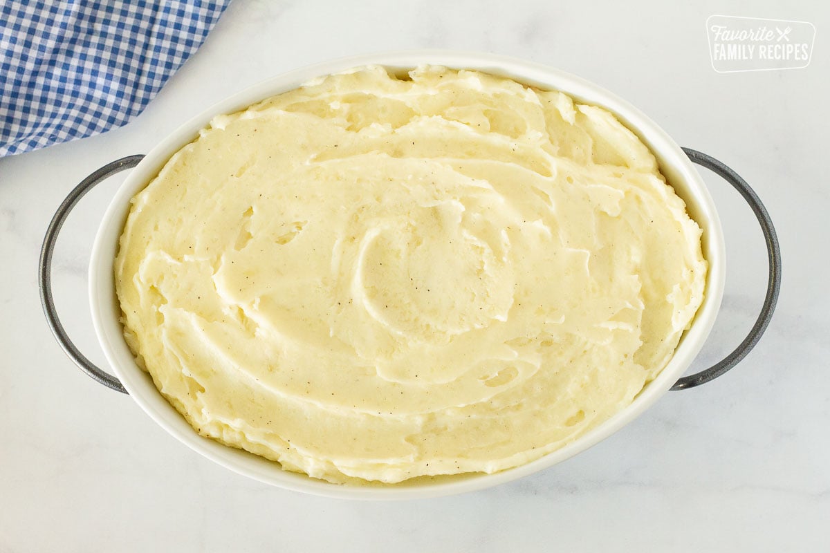 Top mashed potato layer for Easy Shepherd's Pie.