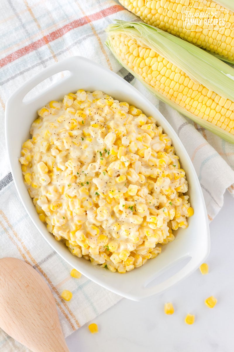 Top view of Creamed Corn in a bowl.