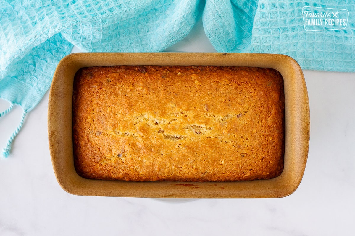 Pan of baked Sweet Coconut Bread.