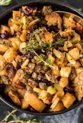 A bowl of GF stuffing for Thanksgiving