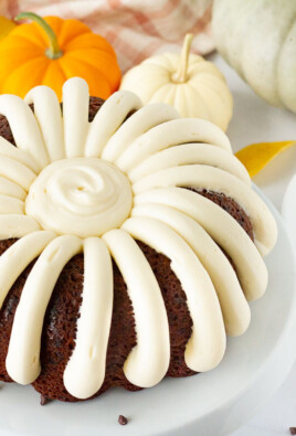 Pumpkin Bundt Cake on a cake stand.