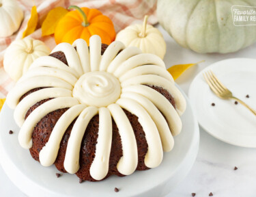 Pumpkin Bundt Cake on a cake stand.