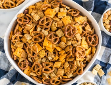 Crockpot Chex Mix in a large bowl