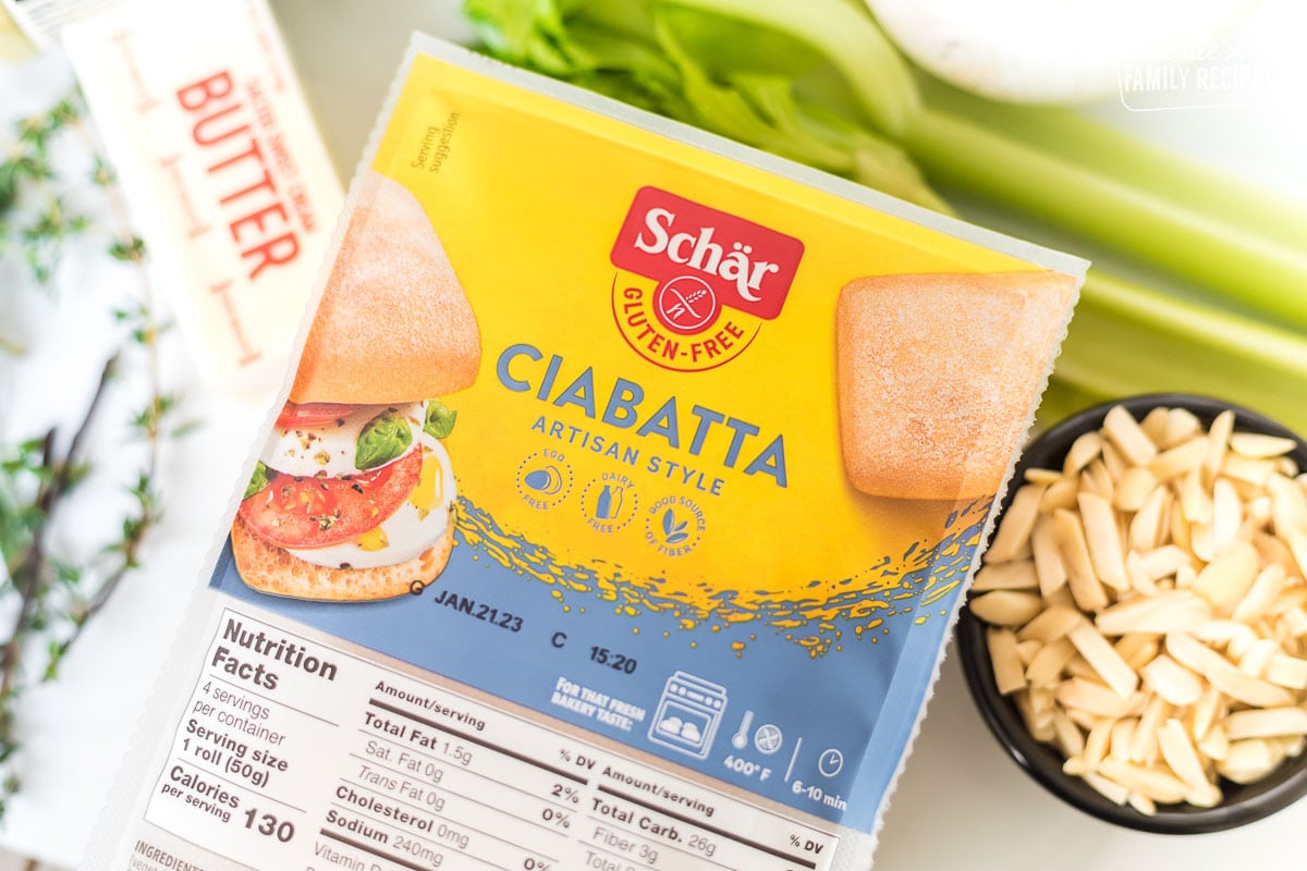 A package of Schar gluten free ciabatta bread