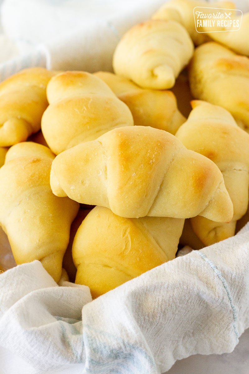 Basket with a linen of Homemade Crescent Rolls.