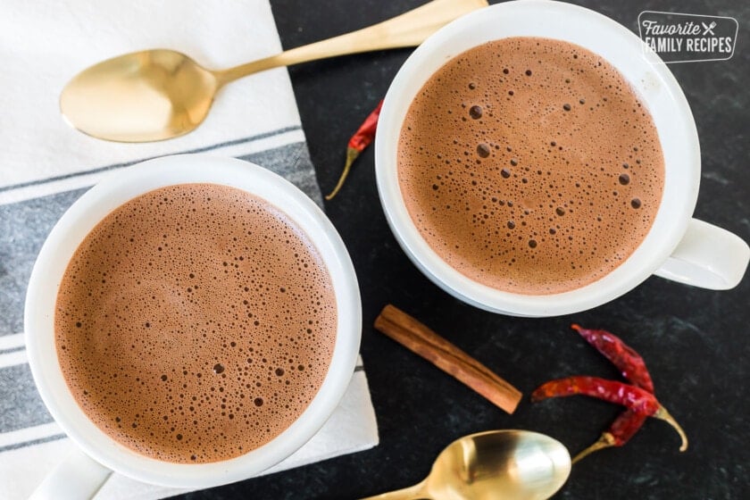 Two mugs of Mexican hot chocolate