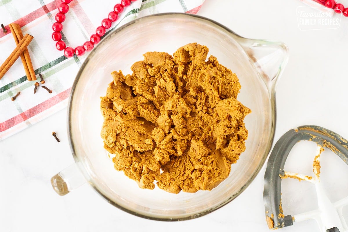 Mixing bowl of Molasses Cookie dough.