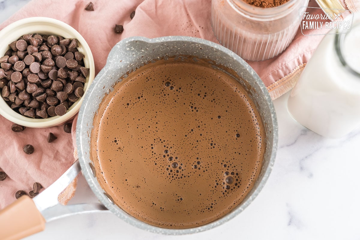 Vegan hot chocolate in a pot