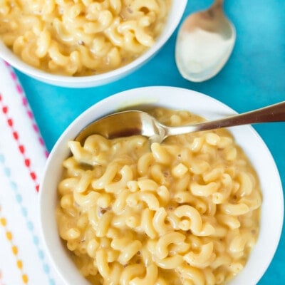 Two bowls of Velveeta macaroni and cheese