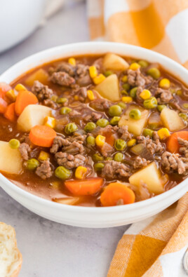 A bowl of crock pot vegetable beef stew.