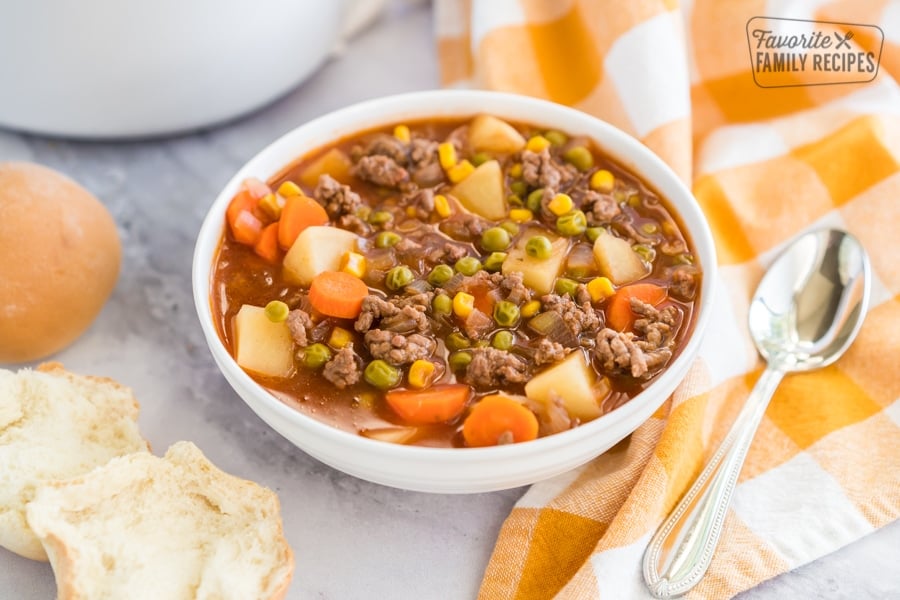 A bowl of crock pot vegetable beef stew