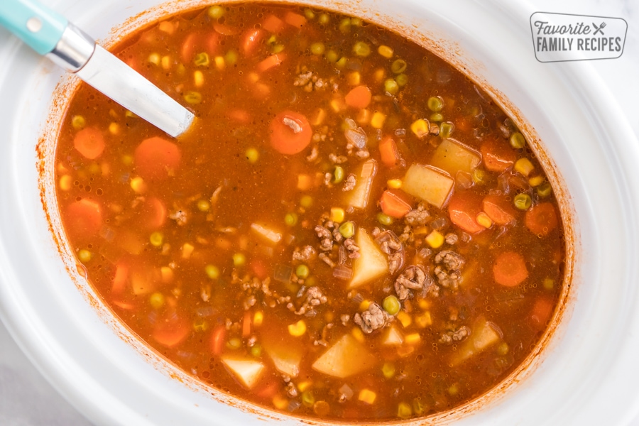 crock pot vegetable beef stew in the slow cooker