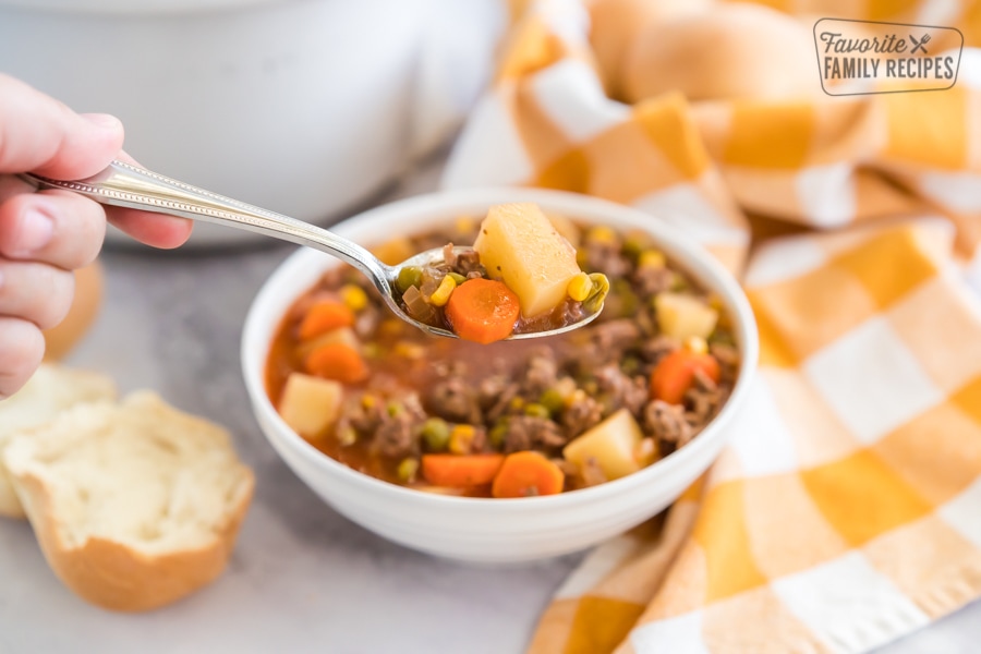 A bowl of crock pot vegetable beef stew