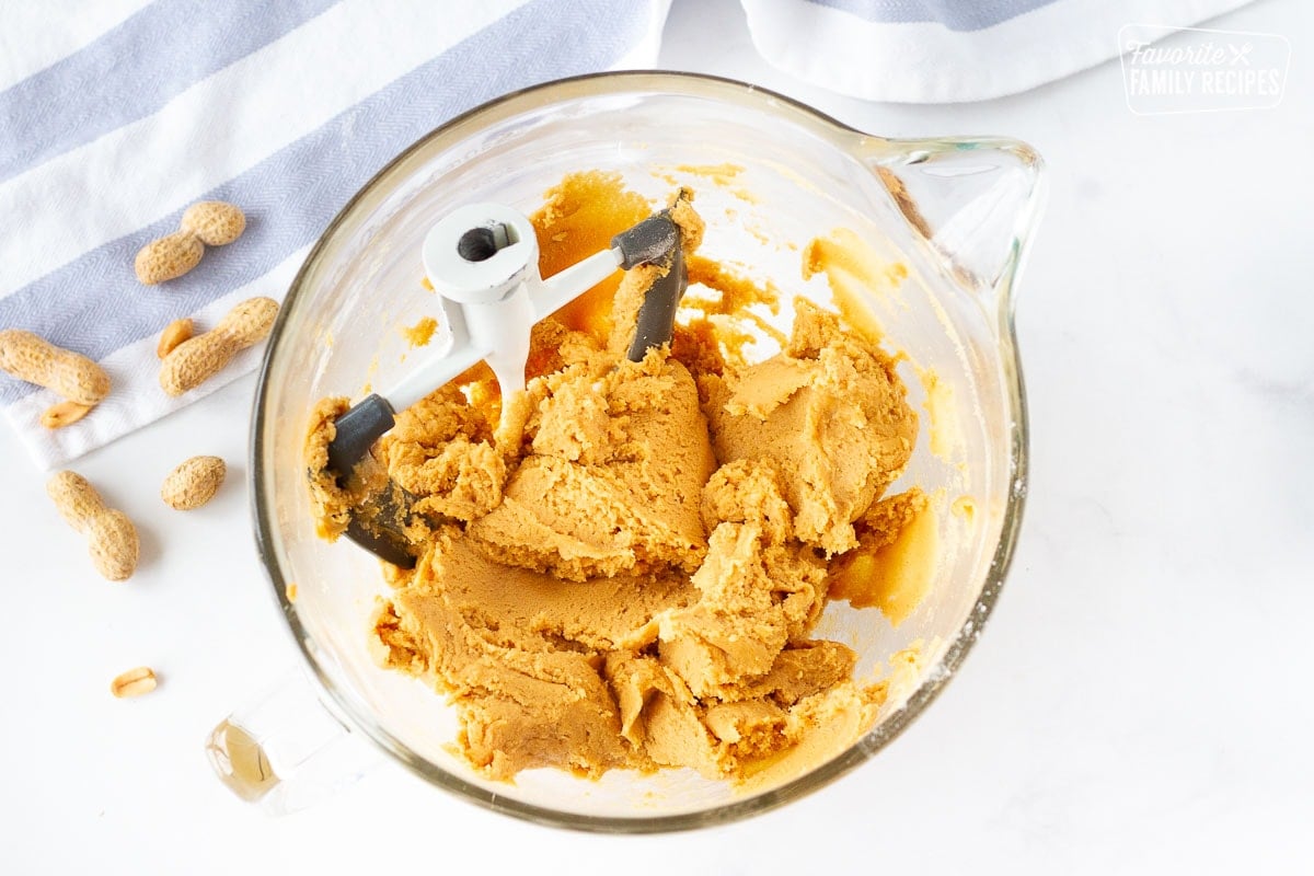 Mixing bowl of Peanut Butter Cookie dough.