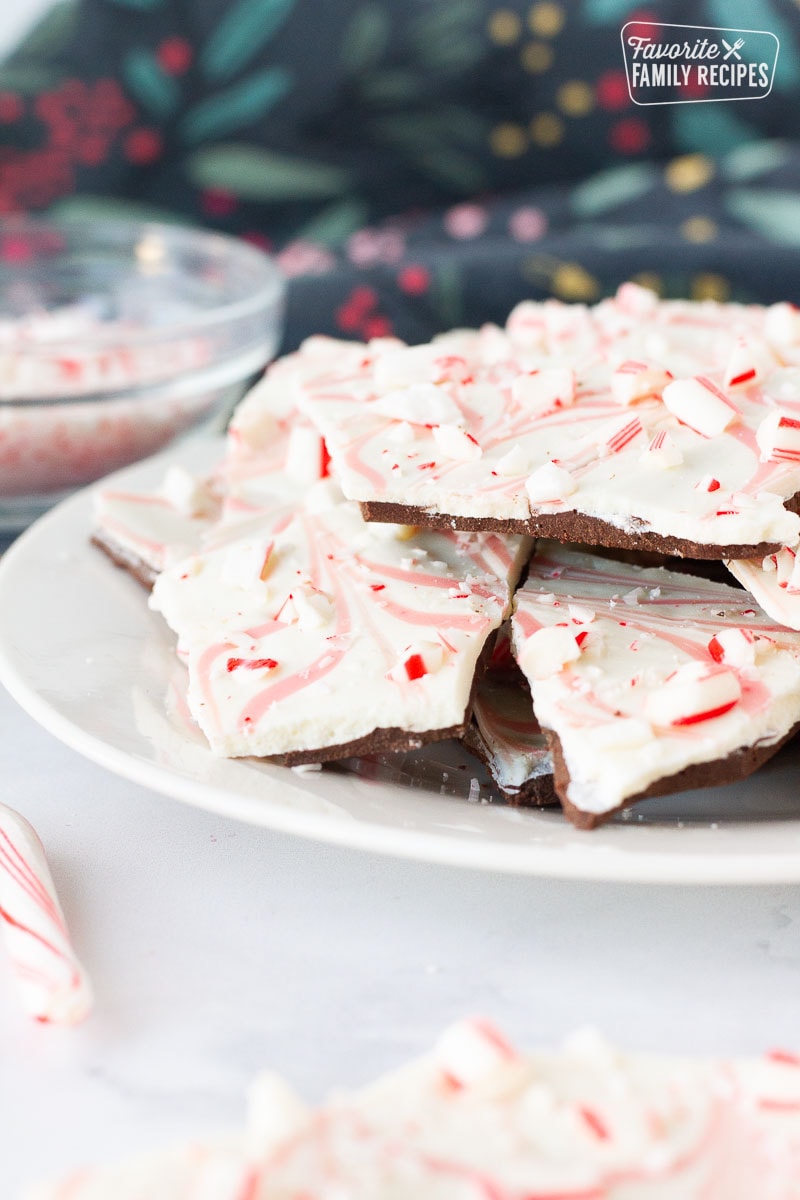 Piece of Peppermint Bark side view.