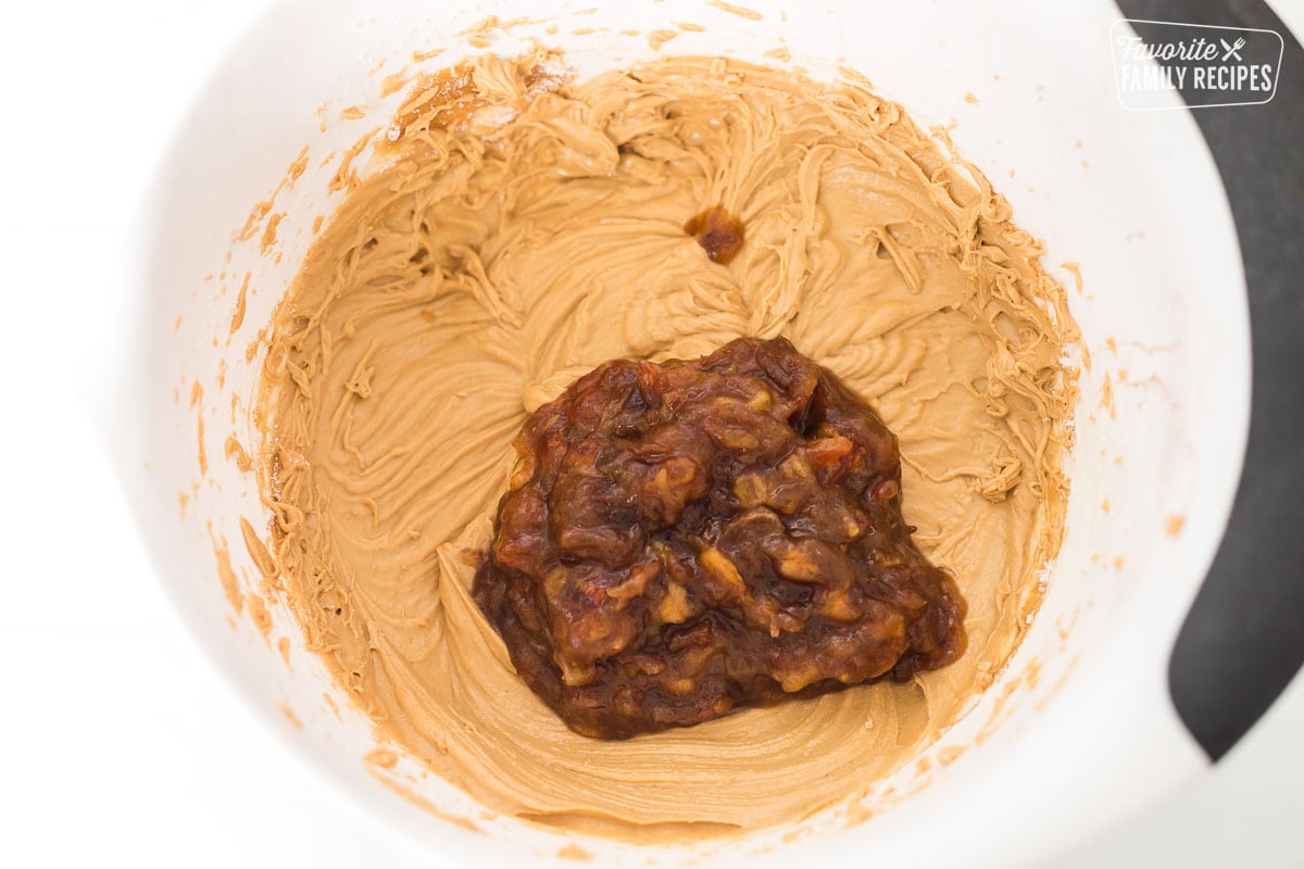 Batter with date mixture over the top