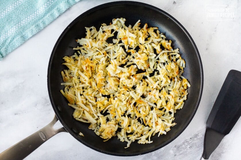 Hash browns in a frying pan