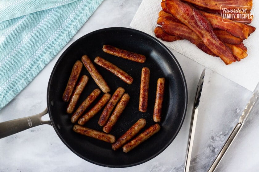 Breakfast sausage in a frying pan