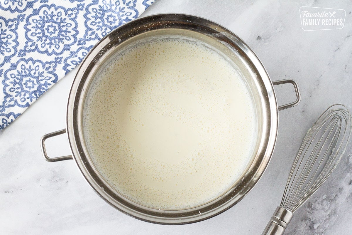 Pot of Cream Sauce for Baked Cod.