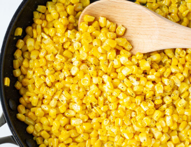 Skillet showing how to Cook Frozen Corn.