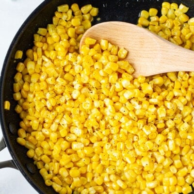 Skillet showing how to Cook Frozen Corn.