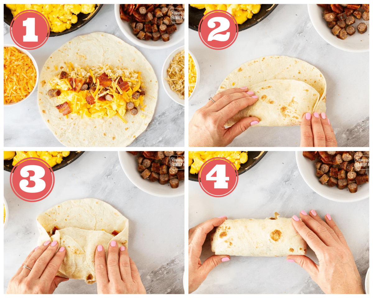 Step by step photos on how to fold a breakfast burrito