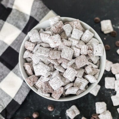 Muddy buddies in a glass bowl