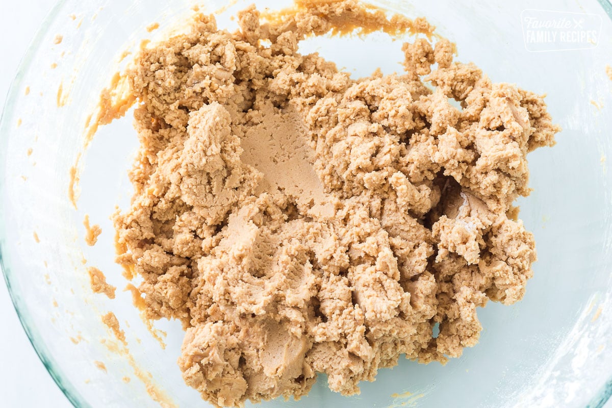 Peanut butter cookie dough in a bowl