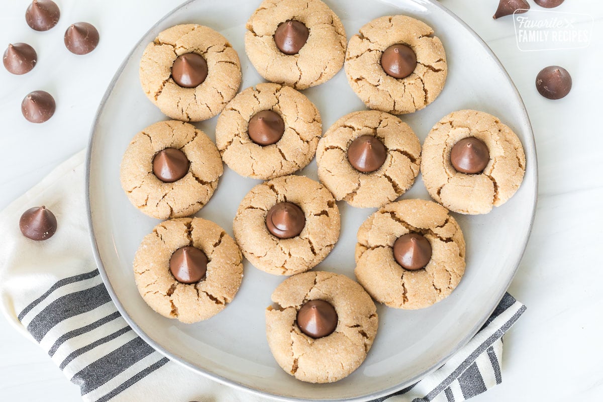 A plate of peanut butter blossoms