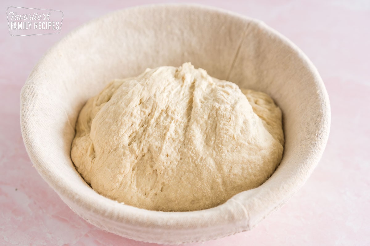 Sourdough dough in a proofing basket