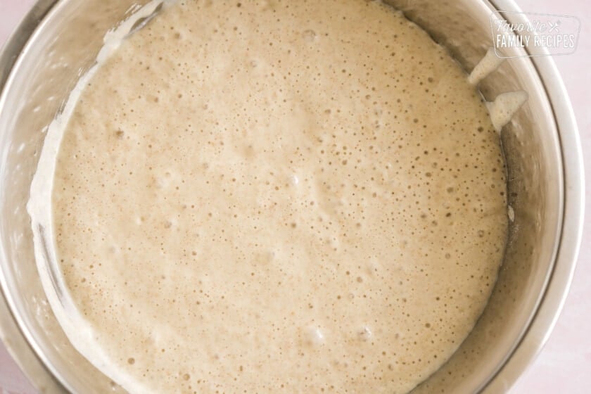 Sourdough pancake batter in a large bowl