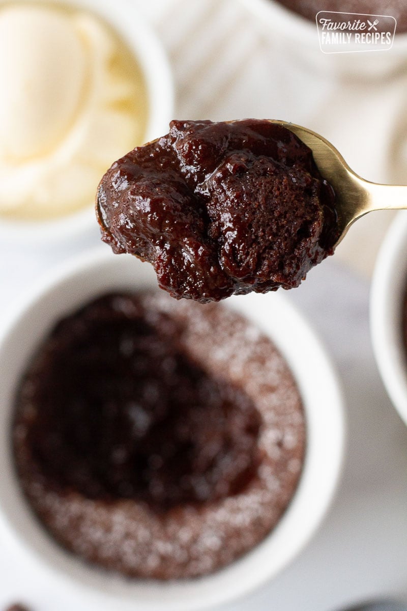 Spoon full of Carnival Cruise Melting Chocolate Cake top view.