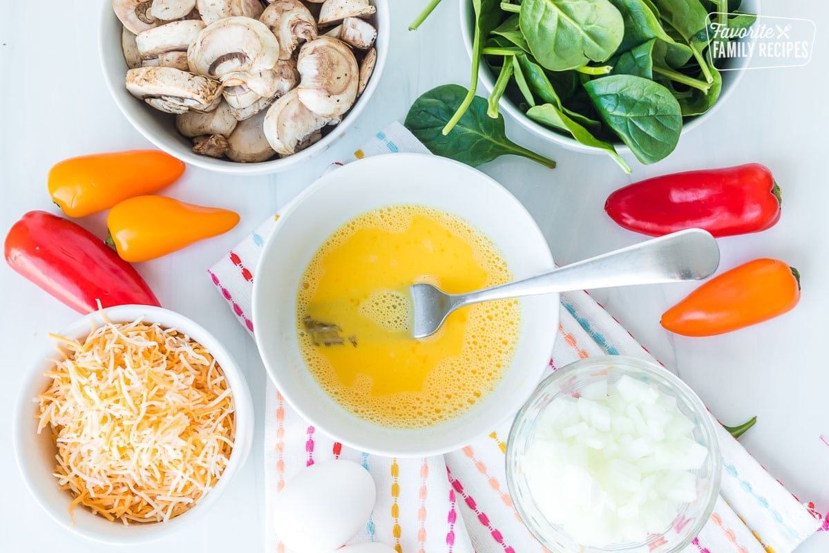 Ingredients to make veggie omelettes.