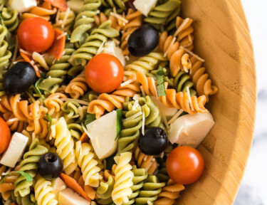 large bowl of pizza pasta salad