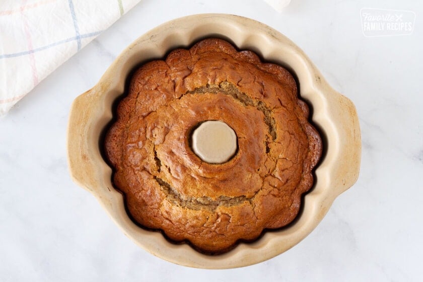 Baked Carrot Bundt Cake in a bundt cake pan.