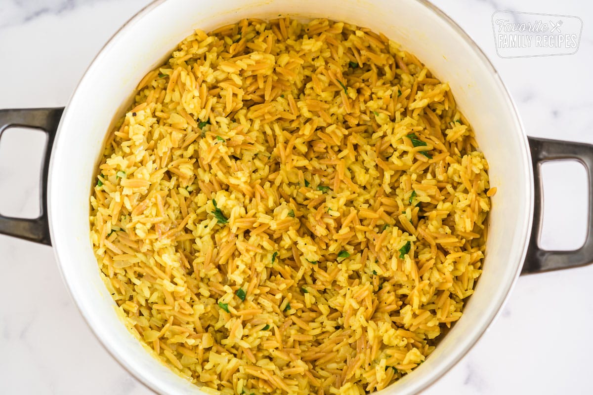 A pot of orzo rice