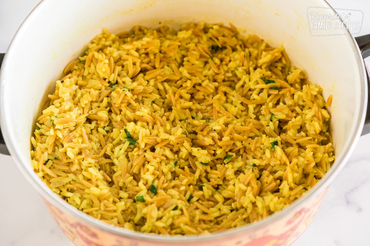 A pot of orzo rice