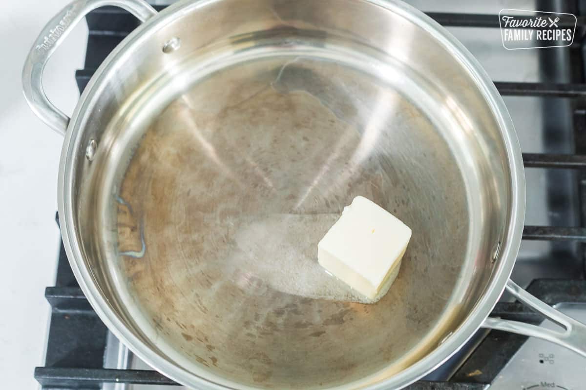 Butter in a sauce pan to make a roux