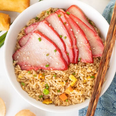 Bowl with fried rice and Pork Char Siu.