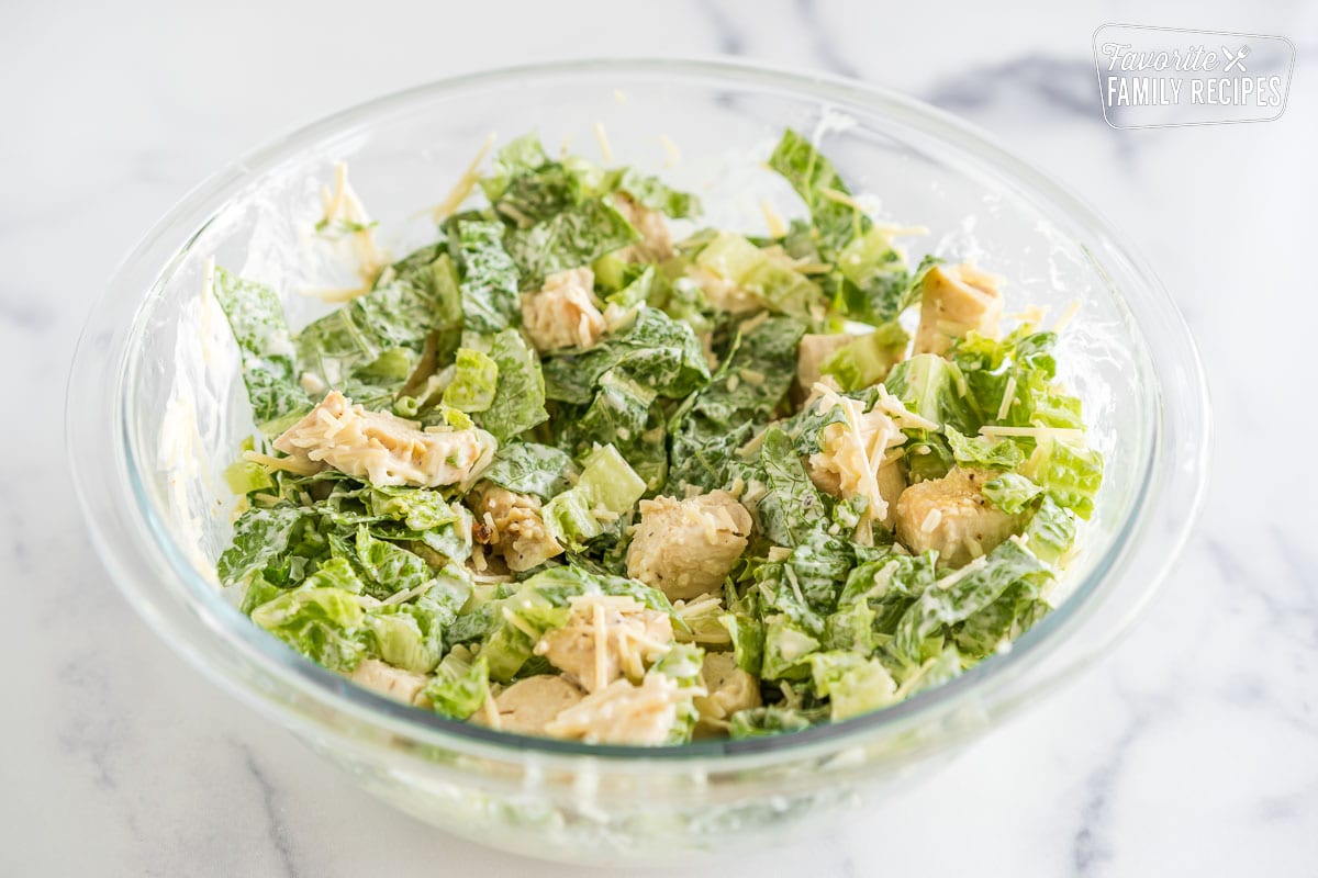 Caesar salad in a glass bowl